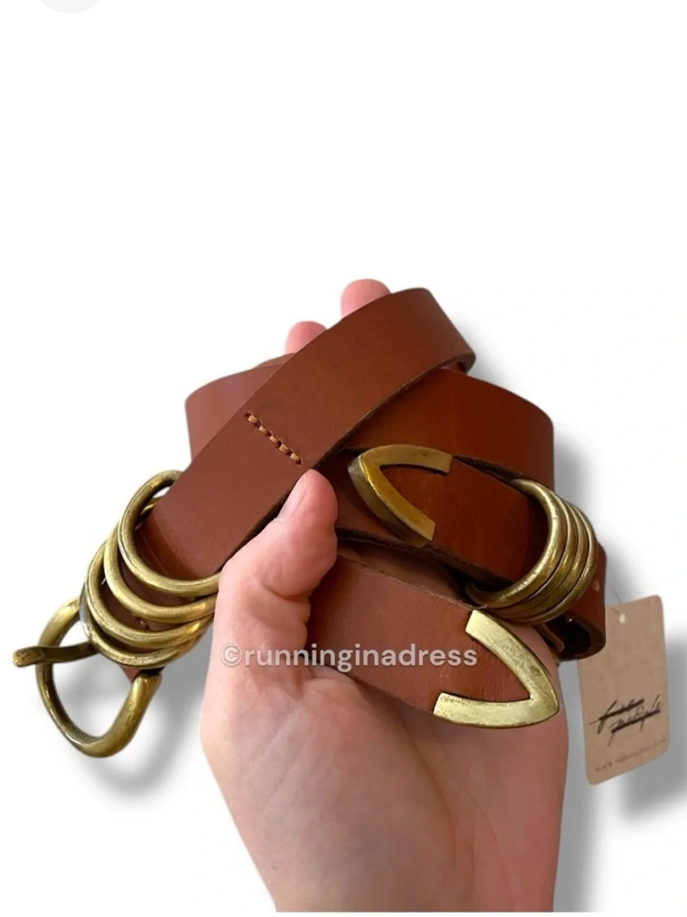 NWT Free People East Meets West Leather Belt Cognac Gold M/L Western Boho Large